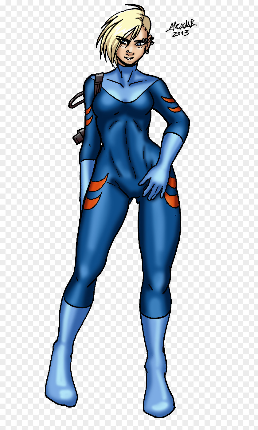 Corporate Superhero Cartoon Illustration Electric Blue Costume PNG