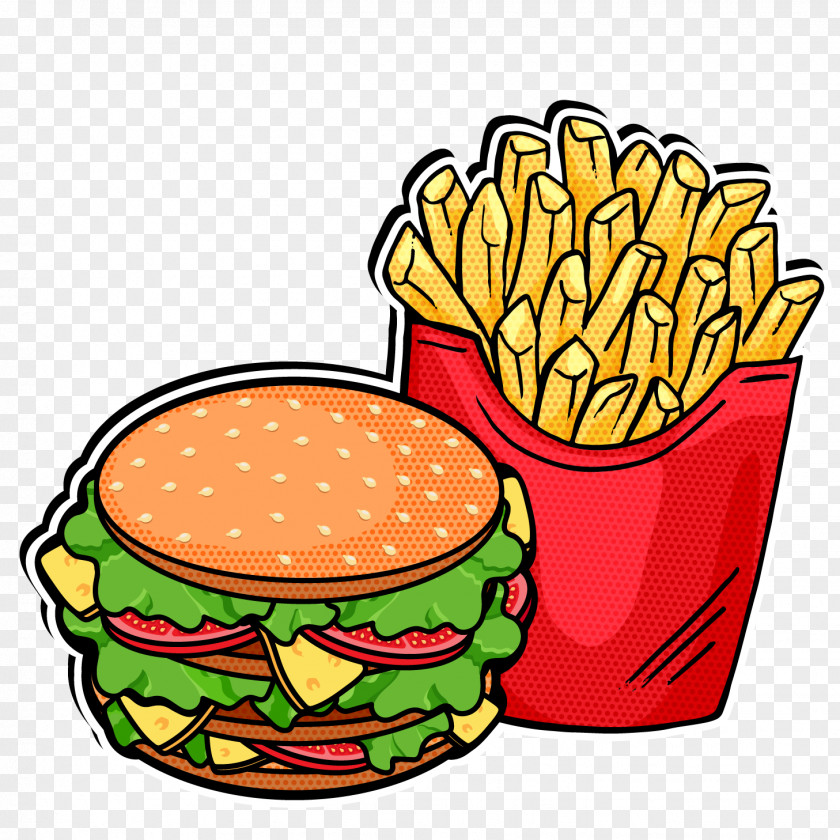 Burger And Fries Fast Food French Hamburger Pop Art PNG