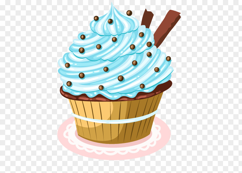 Cartoon Hand Painted Blue Sugar Ball Cupcakes Cupcake Icing Bakery Chocolate Cake PNG