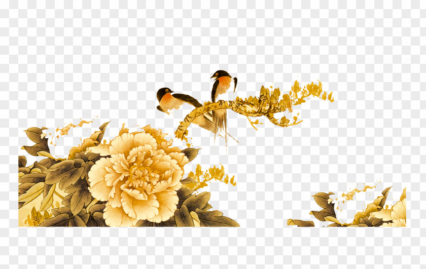 Peony Gongbi Chinese Painting Bird-and-flower Art PNG