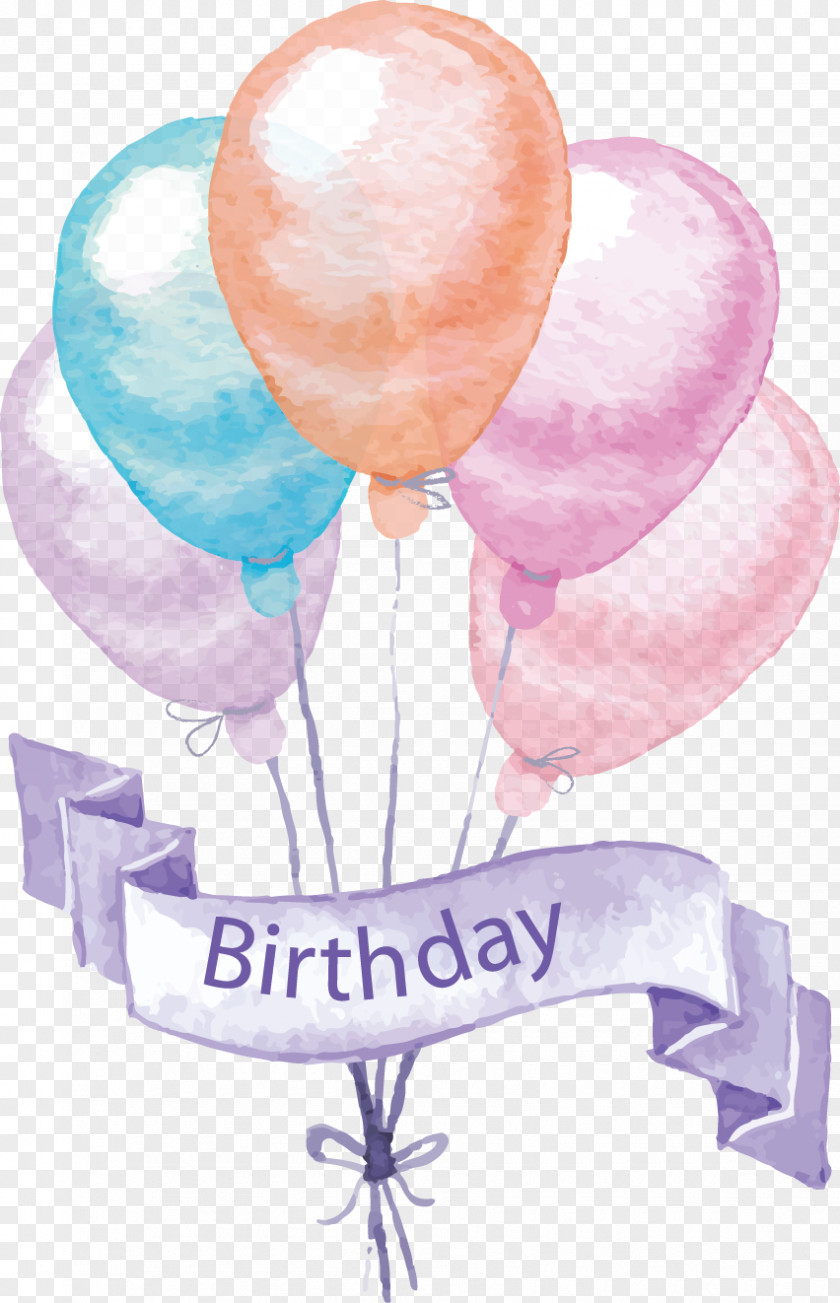 Cartoon Hand Colored Balloons Birthday Cake Greeting Card Balloon Party PNG