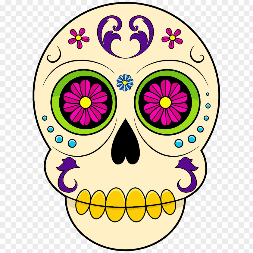 Line Art Calavera Flower Cartoon PNG