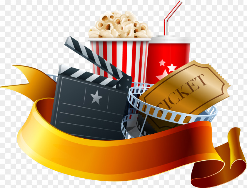 Vector Popcorn Film Poster Cinema Clapperboard PNG