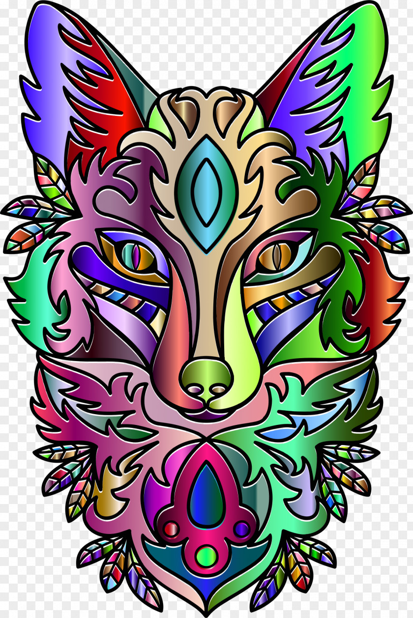 Hand-painted Fox Line Art Ornament Clip PNG