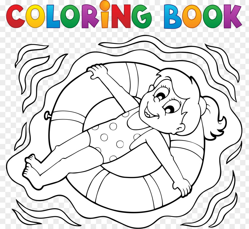Sketch Swimming Cartoon Coloring Book Illustration PNG
