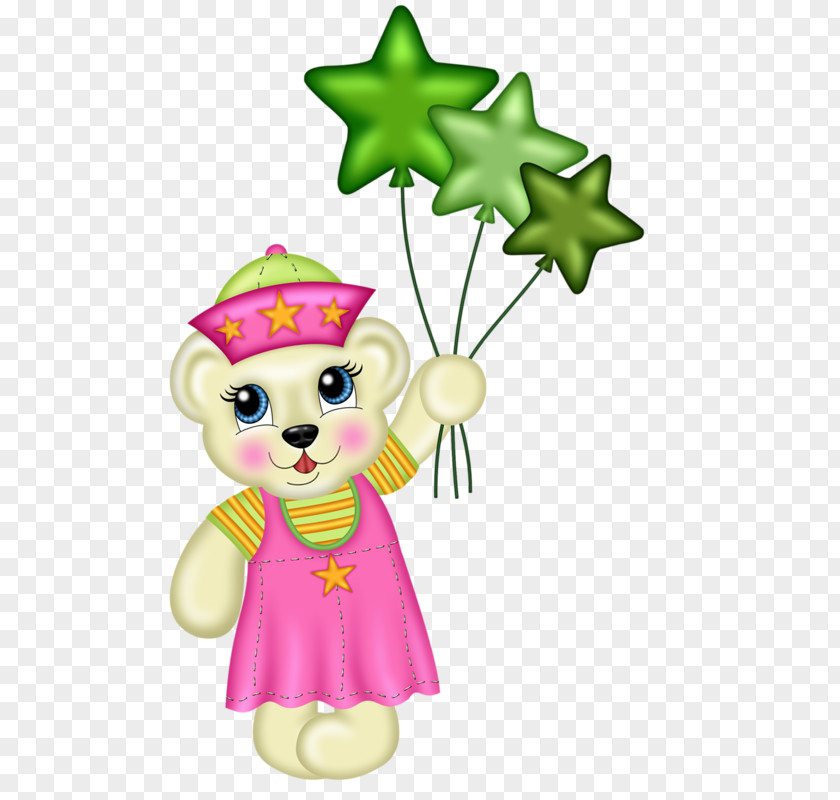 Bear Holding Green Stars Cartoon Illustration PNG