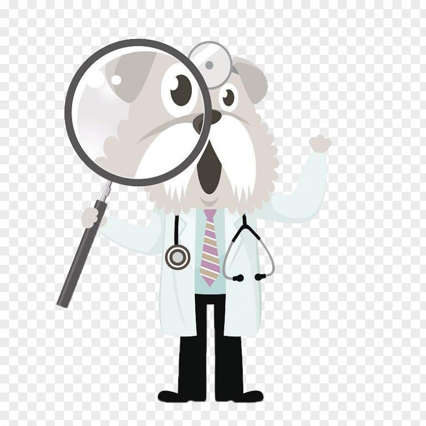 A Cartoon Dog Doctor With Magnifying Glass Drawing Influenza Illustration PNG