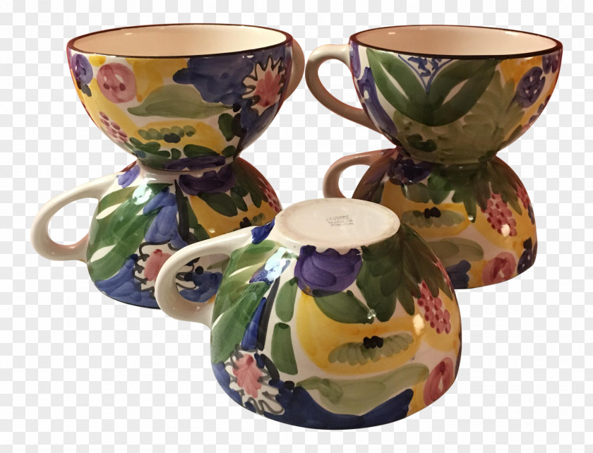 Retro Hand Painted Coffee Cup Saucer Ceramic Mug PNG