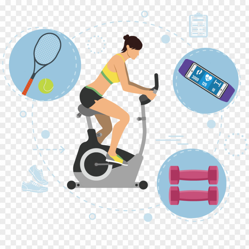 Women's Fitness Stationary Bicycle Cycling Flat Design PNG