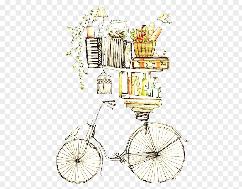 Wonderland Picture Painted Image,Bicycle And Books Drawing Watercolor Painting Printmaking Illustration PNG