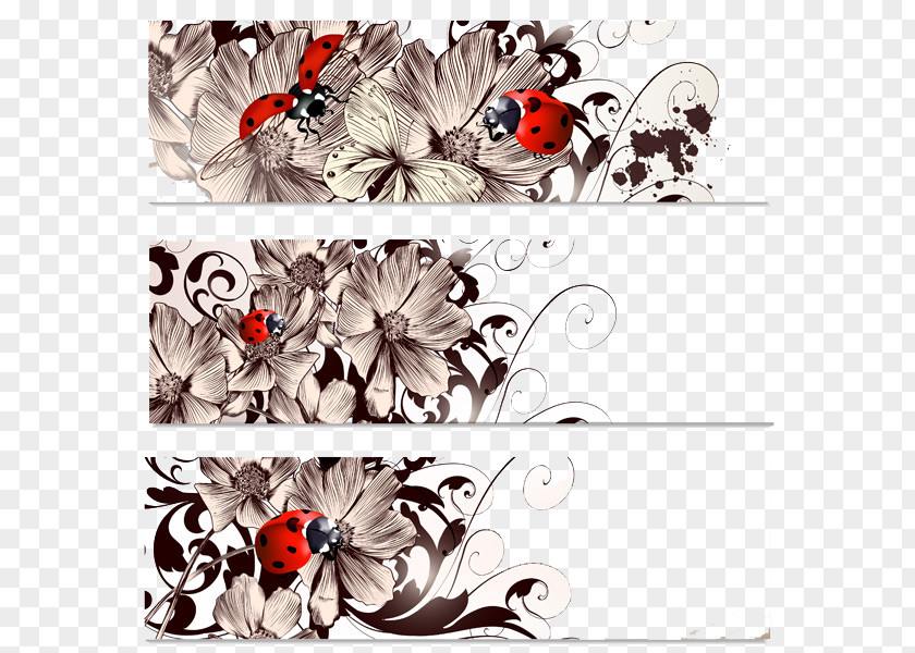 Flower And Ladybug Banner CorelDRAW PNG