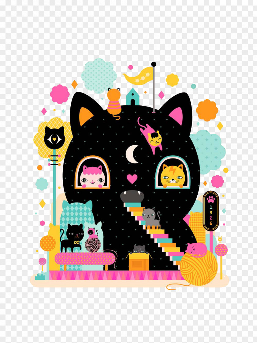 Cat House Cats Illustrator Art Illustration PNG