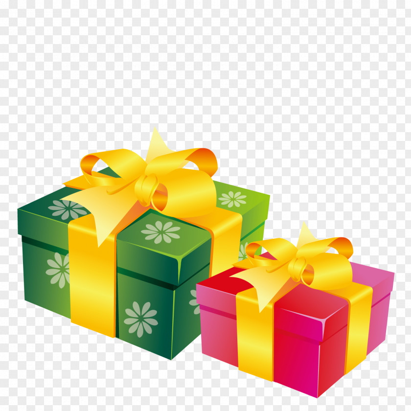 With Yellow Ribbon And Pattern Gift Box PNG