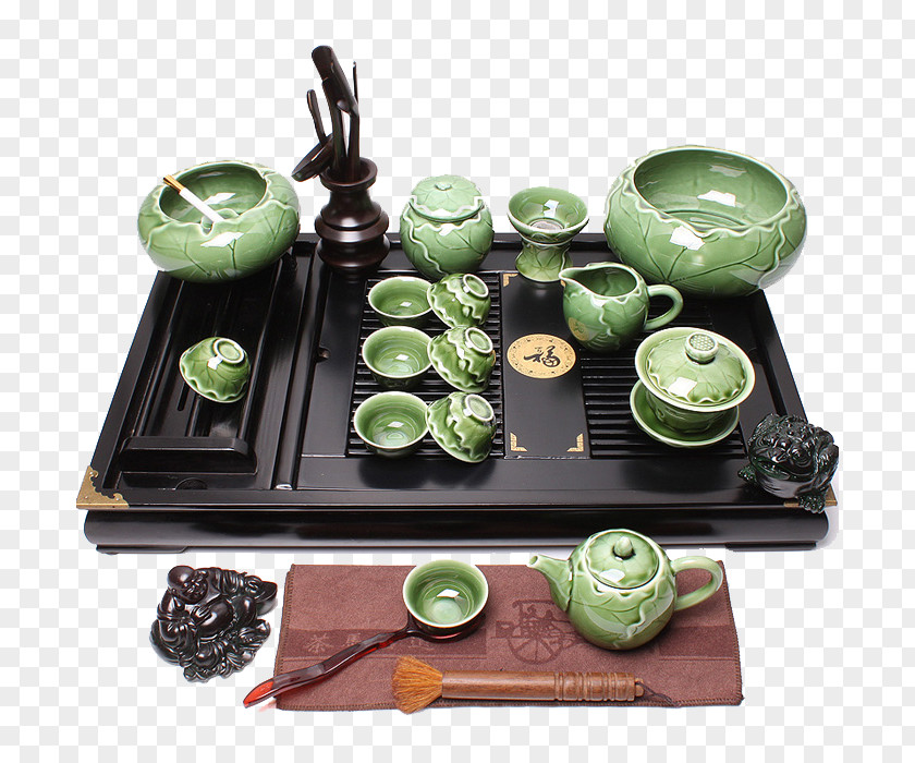 Kung Fu Tea Yixing Electric Magnetic Stove Set Four Tray Sea Green Teaware PNG