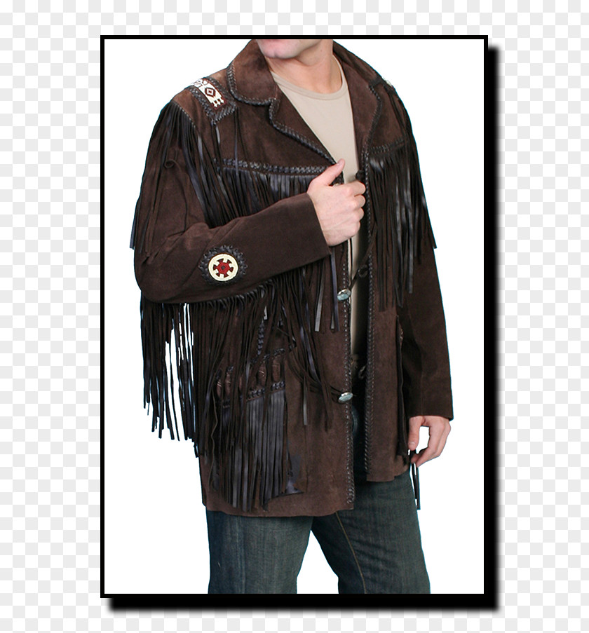 Continental Fringe Leather Jacket Coat Suede PNG