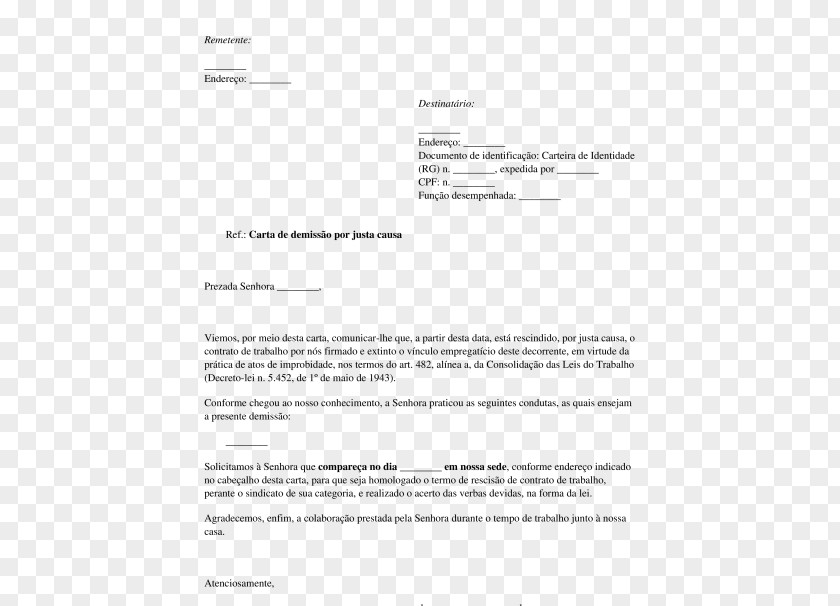 Empregada Domestica Document Dismissal Justa Causa Empregado Letter PNG