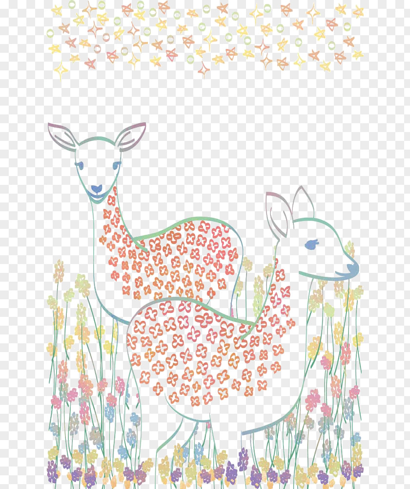 Hand-painted Deer Watercolor Painting Cartoon Illustration PNG