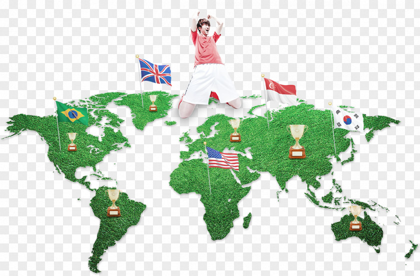 Flags And Trophies On The Map World Color PNG