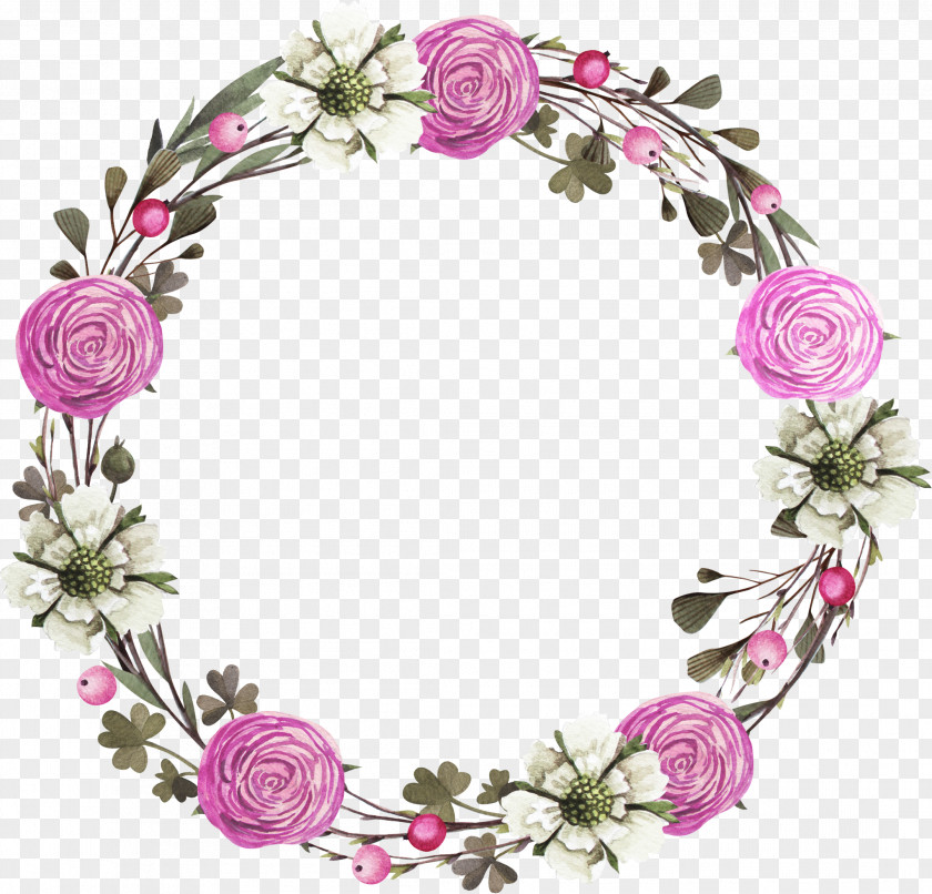 Hand Painted Purple Roses Floral Design Wreath Rose Clip Art PNG