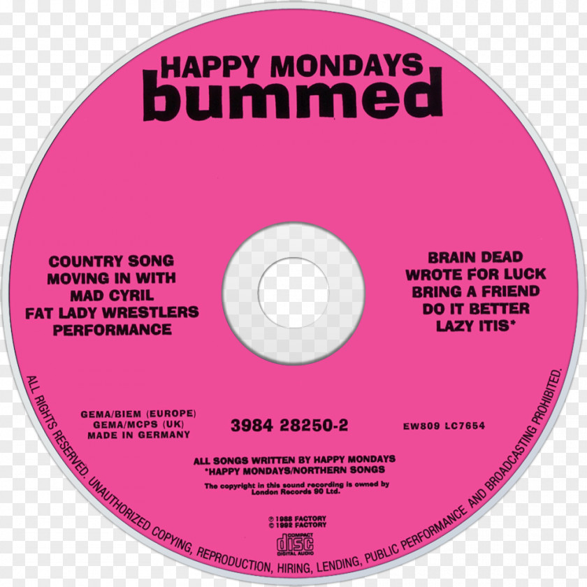 Happymonday Compact Disc Happy Mondays Record Label Bummed Squirrel And G-Man Twenty Four Hour Party People Plastic Face Carnt Smile (White Out) PNG