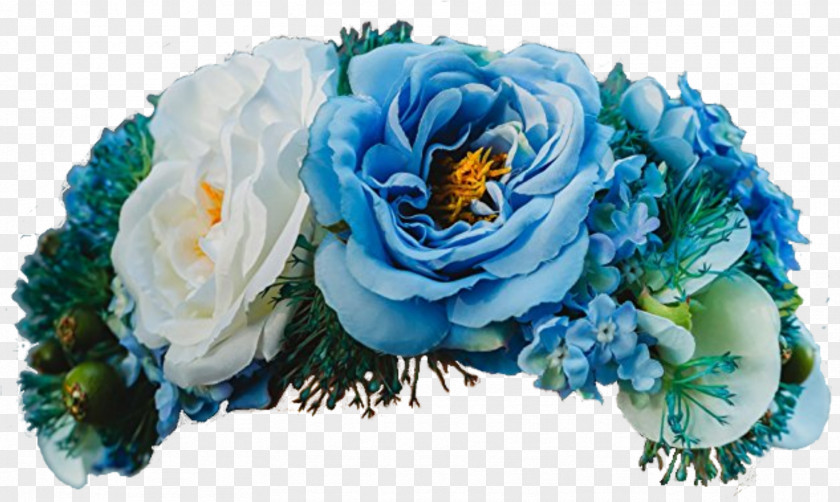 Crown Garden Roses Blue Floral Design Headband PNG