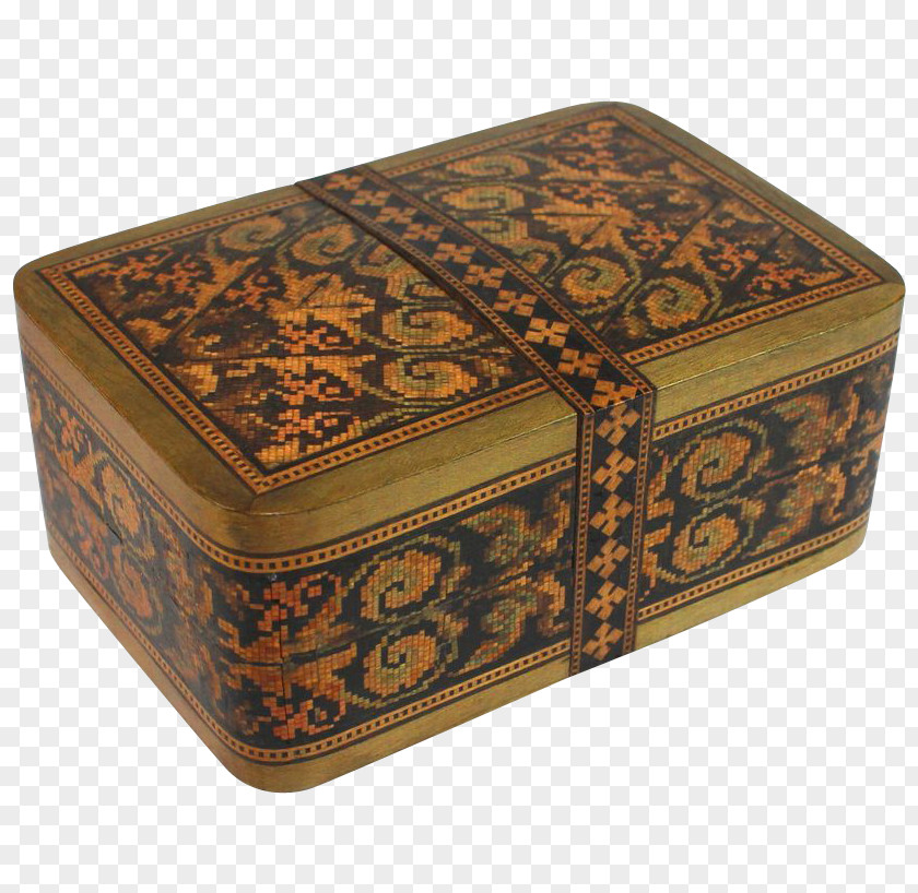 Vintage Card Wooden Box Playing Tunbridge Ware Antique PNG