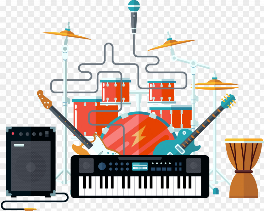 Vector Piano Keyboard Electric Guitar Foreign Creative Drums Musical Instrument PNG