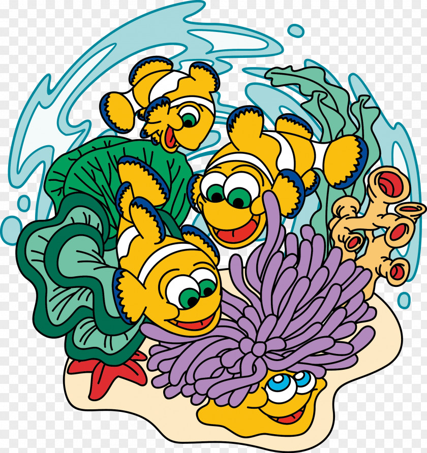 Cartoon Fish Swim Under The Sea Vector Drawing Clip Art PNG