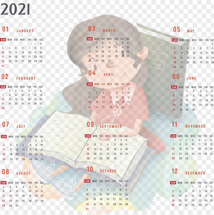 Year 2021 Calendar Printable Yearly Full PNG