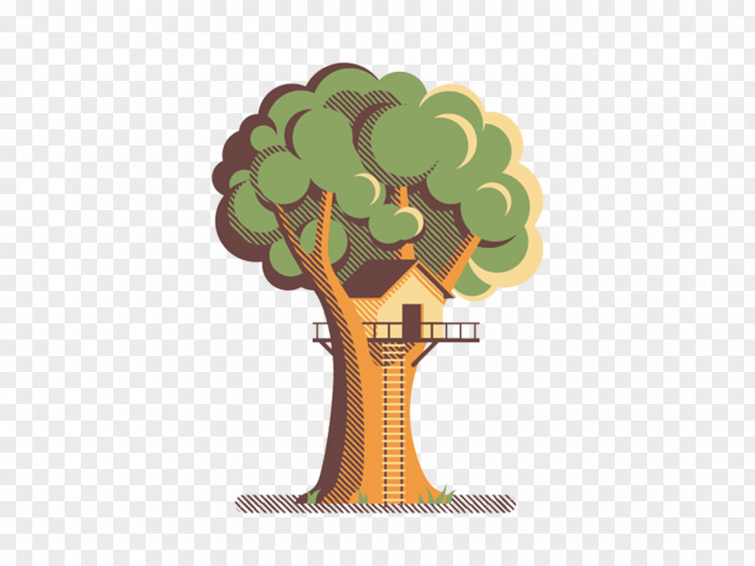 Retro Tree House Free Pull Material Digital Illustration Graphic Design PNG