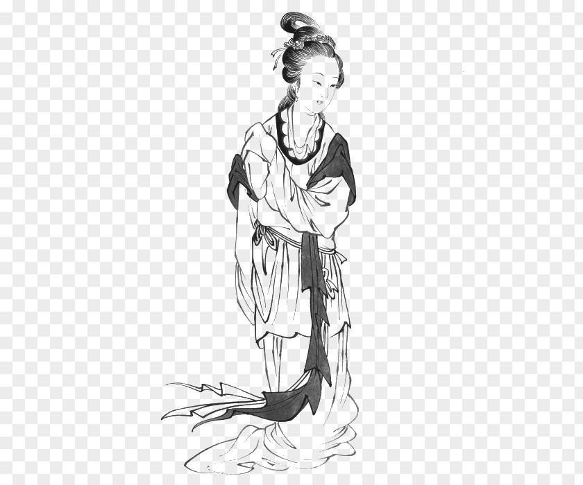 Ancient Women Tang Dynasty U4ed5u5973u753b U767du63cfu753b Painting Gongbi PNG