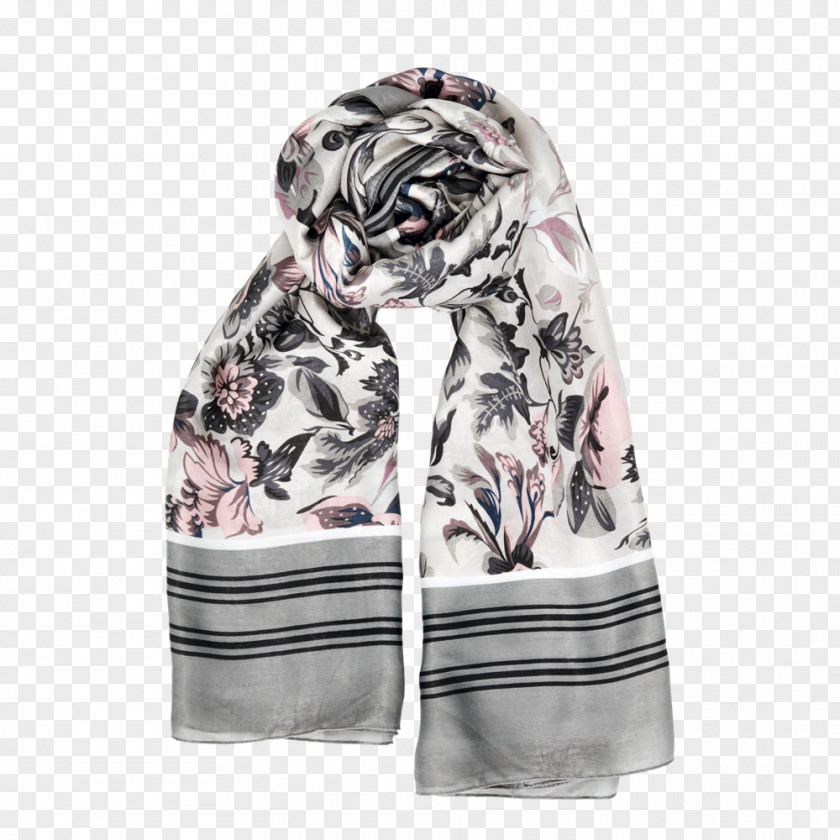 Grey Flowers Headscarf Silk Cashmere Wool Textile PNG