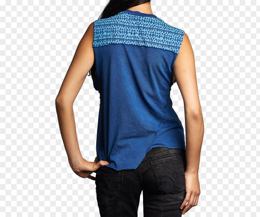 Sleeveless Shirt Shoulder Cobalt Blue Blouse PNG