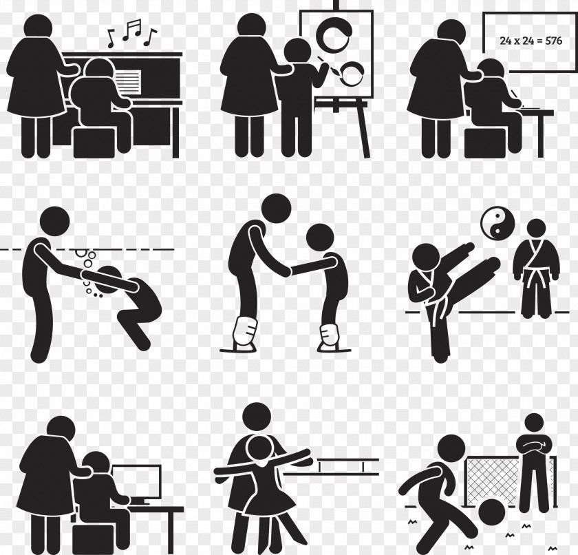 Black And White Silhouette Figures Student Pictogram Learning Lesson PNG