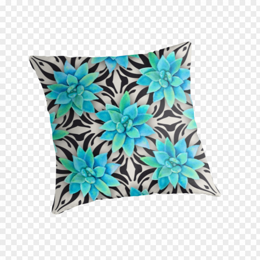 Watercolor Succulent Cushion Throw Pillows Turquoise Teal Pattern PNG