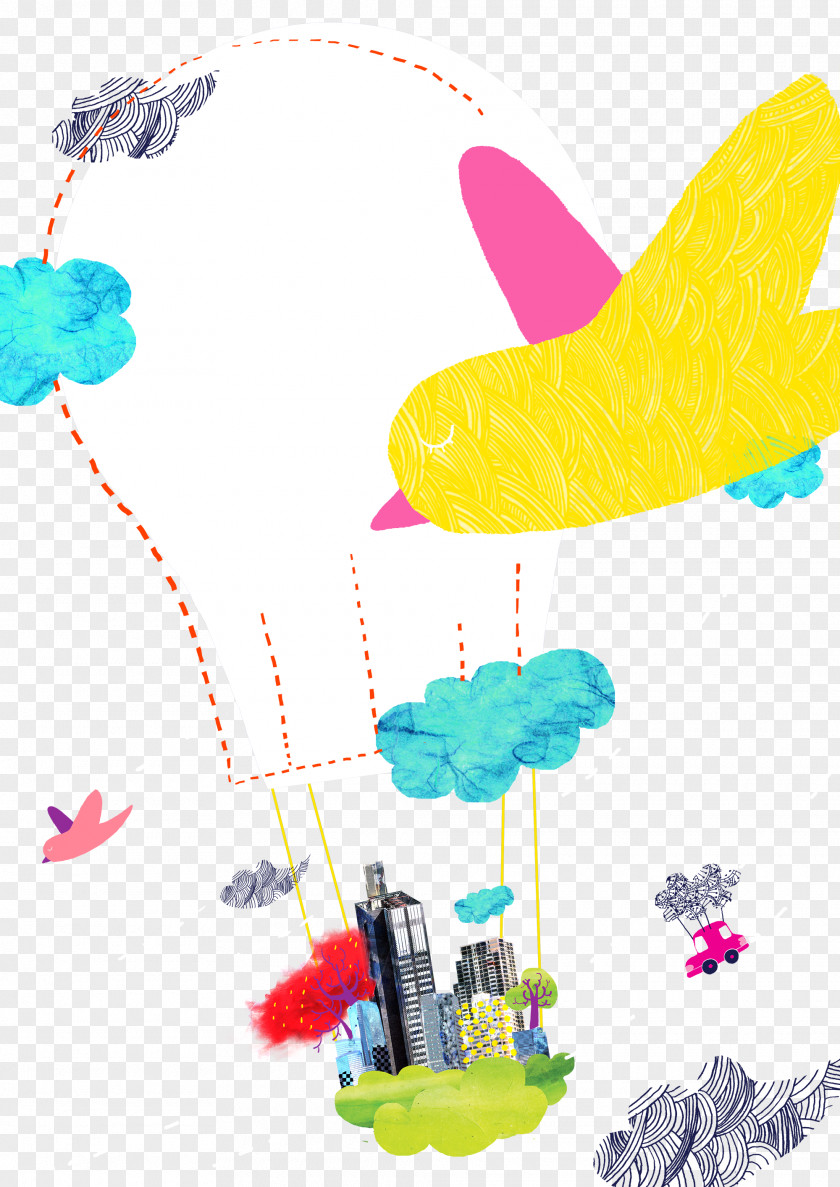 Hot Air Balloon Cartoon Hand-painted Background Material Airplane Illustration PNG