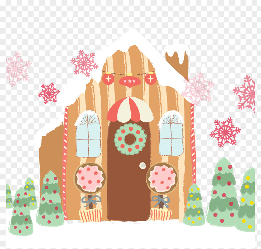 Cartoon Christmas Greeting Card Vector Material Cabin Gingerbread House PNG