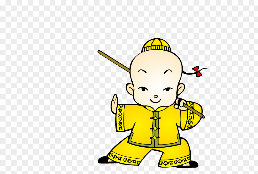Cudgel Practice Of Chinese Baby Martial Arts Kung Fu Cartoon PNG