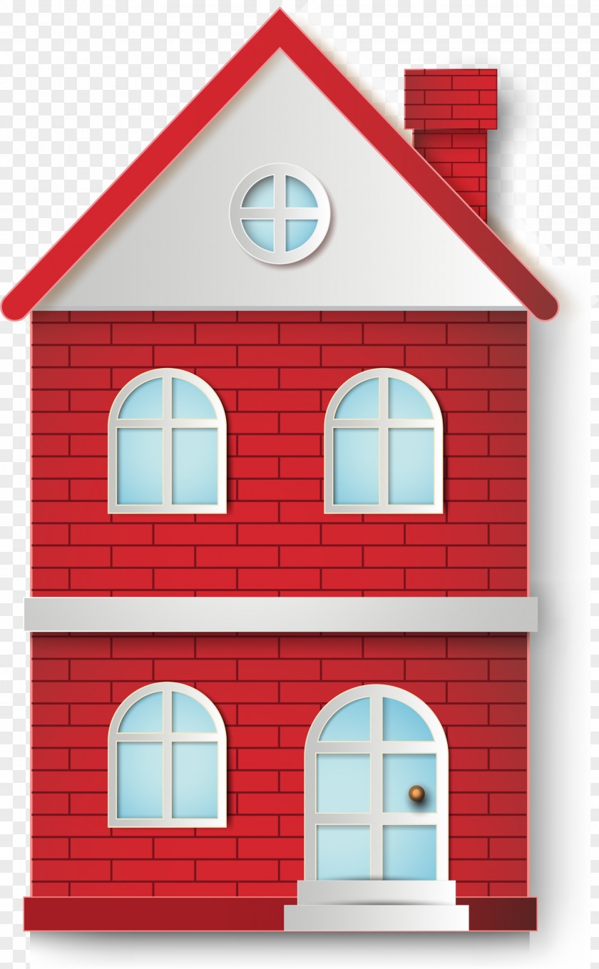 Red Cartoon Brick House Villa PNG