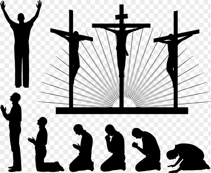 Cross Prayer Pose Silhouette Figures Religion Christian Christianity PNG