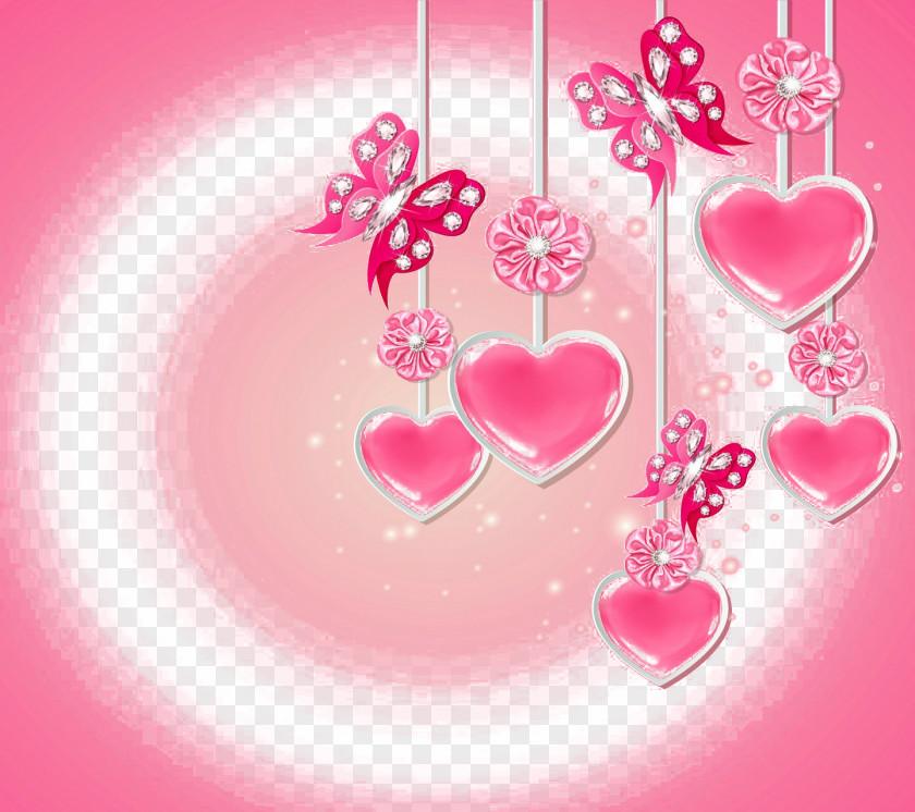 Heart-shaped Wind Chimes Butterfly Heart Mobile Phone Valentines Day Wallpaper PNG