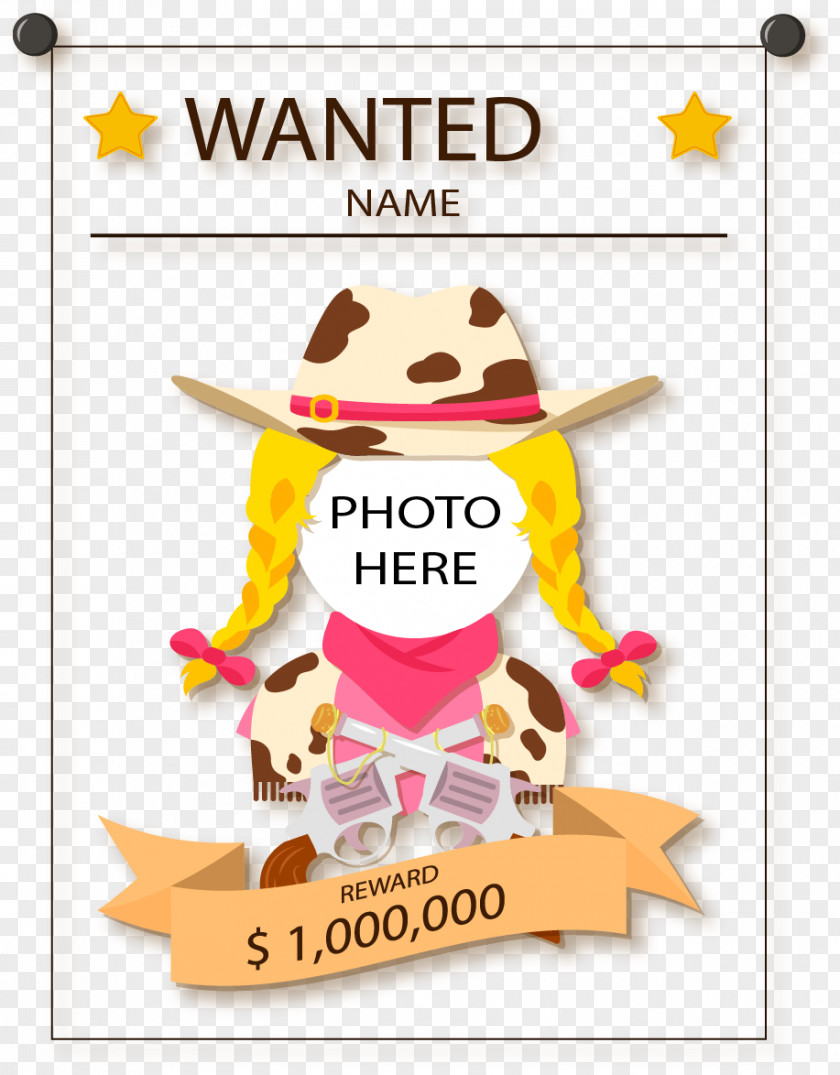 Handsome Cool Cowgirl Arrest Warrant Wanted Poster PNG