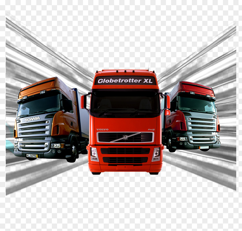 Three Domineering Truck Trailer Cargo Logistics Transport PNG