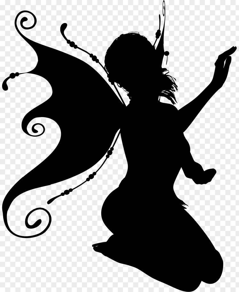 Ornate Vector Fairy Silhouette Clip Art PNG