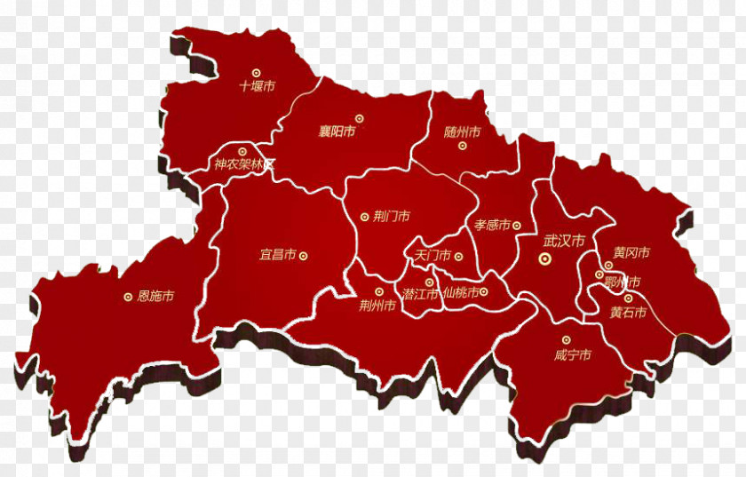 Brick Red Map Of Hubei Wuchang District Jingzhou Xiaogan Shiyan Ezhou PNG