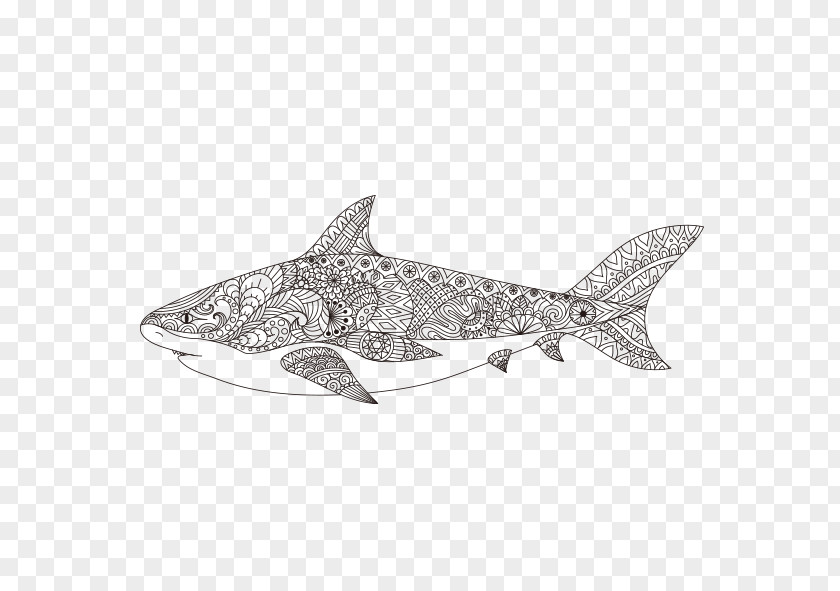 Hand-painted Whale Shark Coloring Book Mandala Illustration PNG