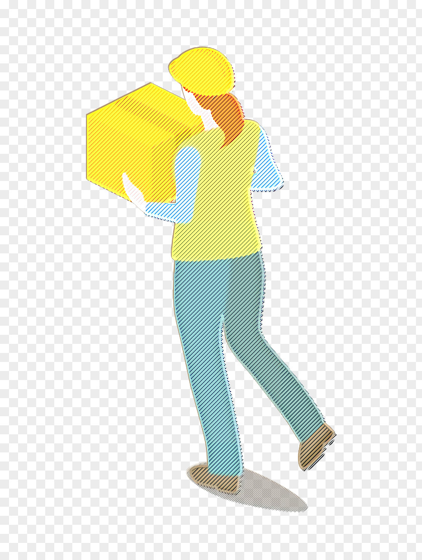 Construction Worker Standing Box Icon Carrying Female PNG
