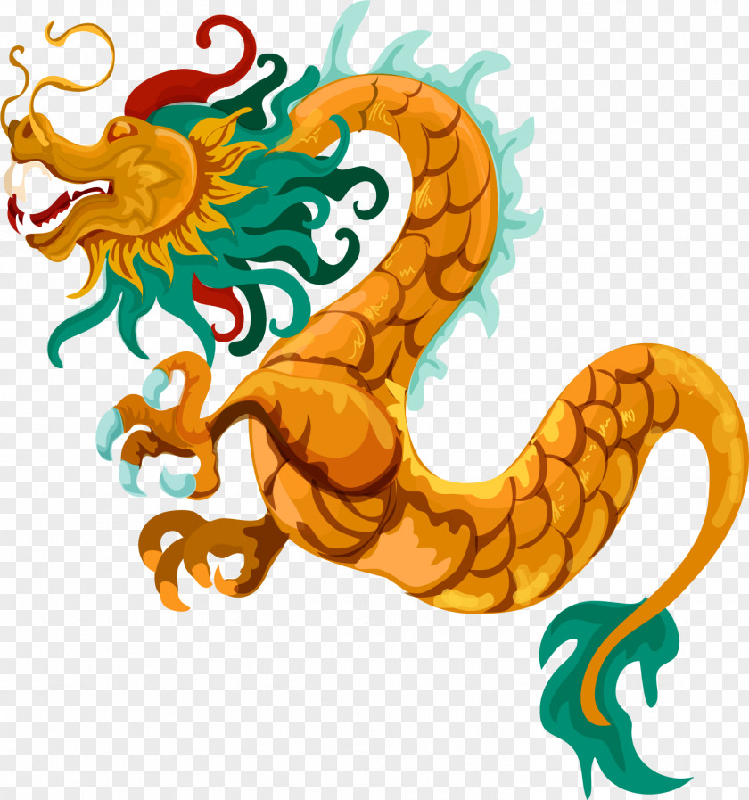 Hand-painted Yellow Dragon Thailand Euclidean Vector Illustration PNG