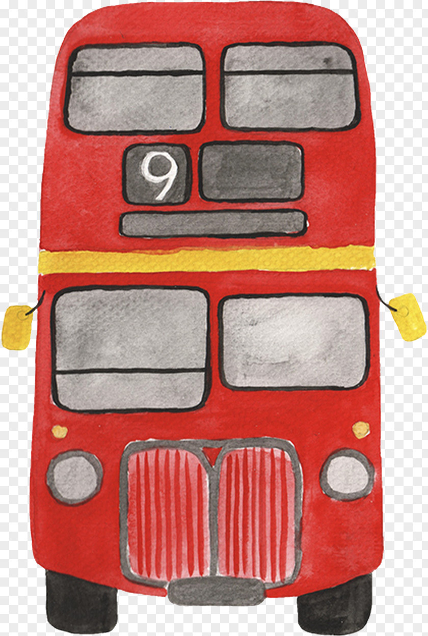Hand Painted Red Bus London Paper Sticker Interieur PNG
