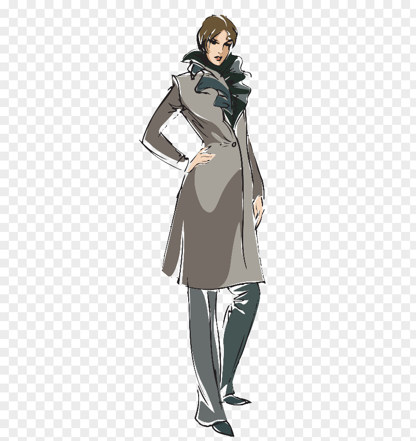 美女 Outerwear Illustration Cartoon Fashion Coat PNG